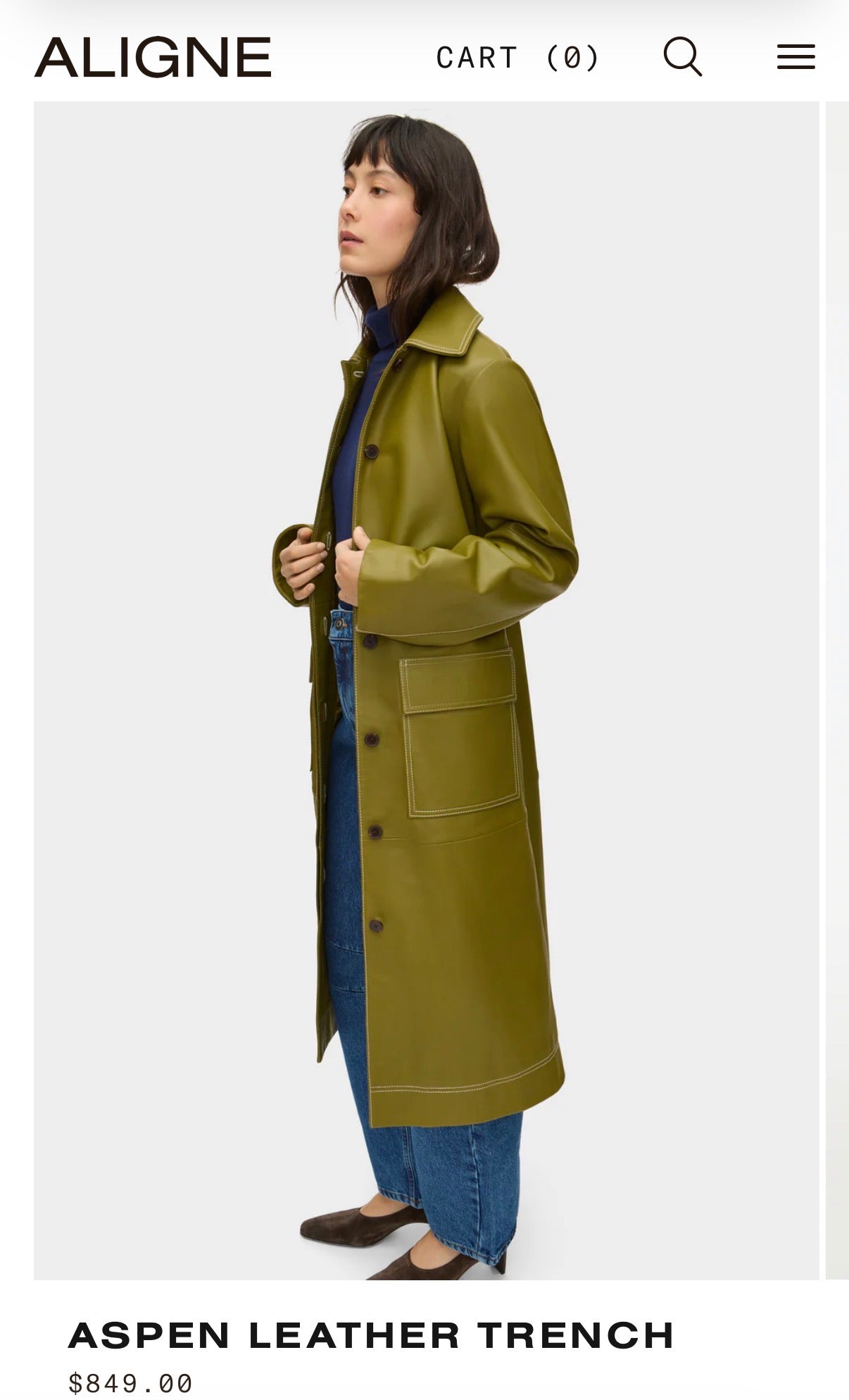 Women's Olive Long Trench Coat with Patch Pockets