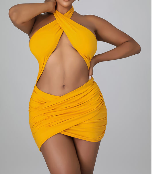 Mustard Ruched dress