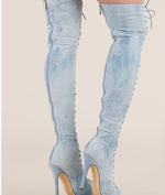 Over the knee denim boots